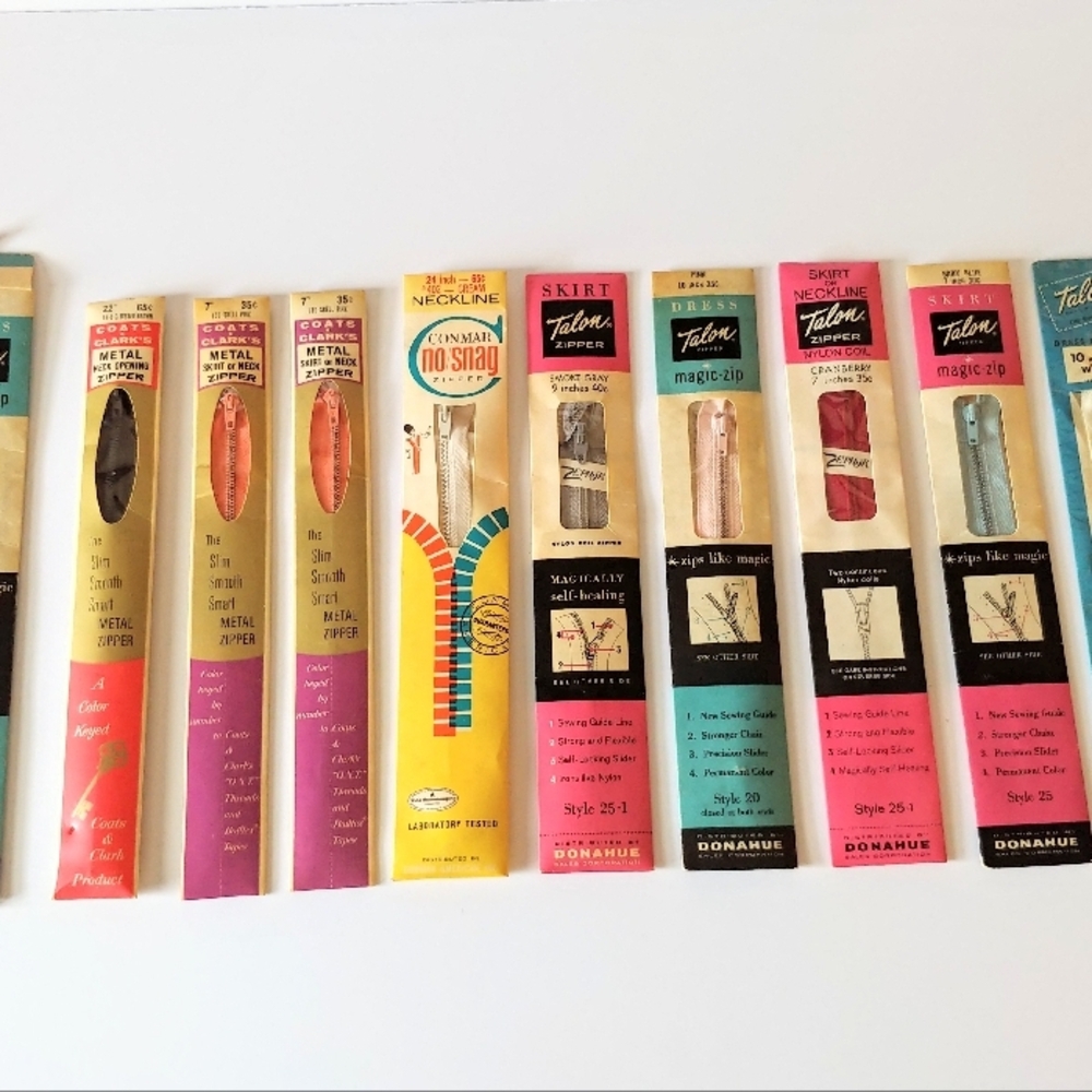 Vintage Zippers Assortment Sewing Crafting Collectible Lot of 10